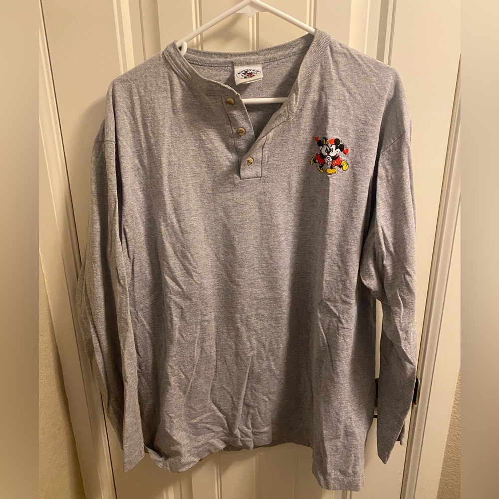 Vintage Mickey Co Top Adult OSFA Button Chest Shirt Gray Mickey Minnie Mouse XL